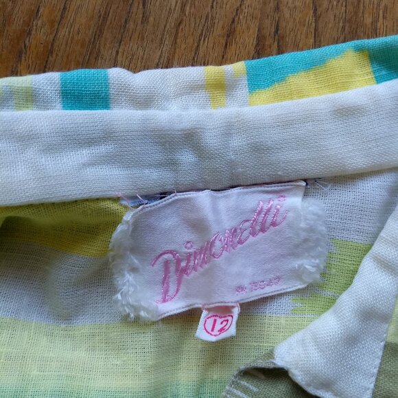 Dimonelli Striped Long Sleeve Collared Dress Size Vintage 12 Retro Yellow White - Picture 9 of 15